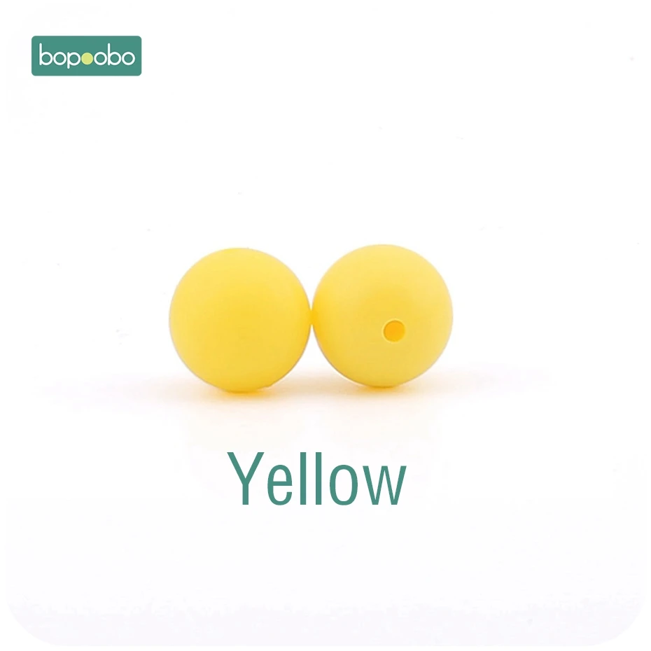 Yellow Bopoobo 100 шт Детские принадлежности для кормления Силиконовые Бусины Пищевой Прорезыватель DIY Ювелирный Браслет Детская Игрушка прорезыватель 15 мм - Цвет: Yellow