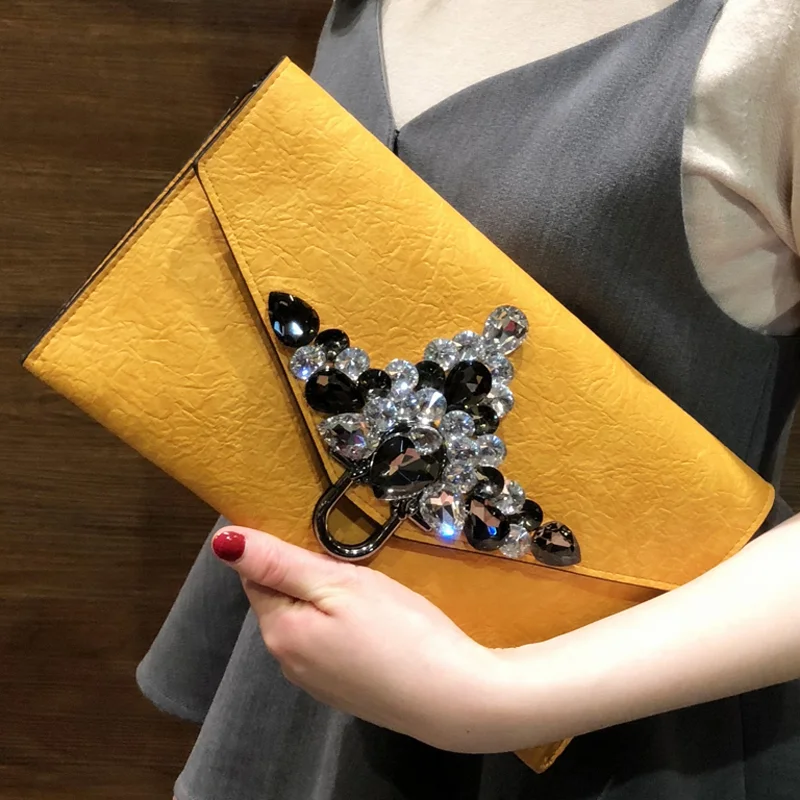 Korean Style Diamond Clutch Bag PU Leather Fashion Clutches Bags Solid Color Big Purse Women Shoulder Bags Crossbody Pack Gifts