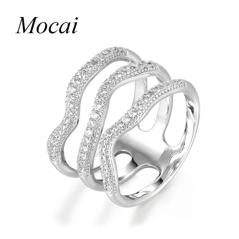 Женские широкие кольца в форме волны Mocai серебристые Многослойные с