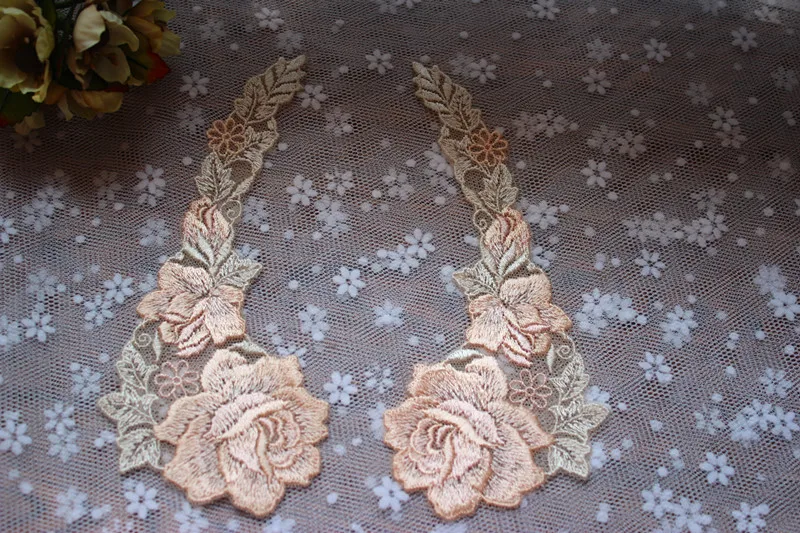 Размер 17*7 см (5 пар/лот) DIY Craft Pretty Light Pink с желтой вышивкой Venise Кружевная аппликация