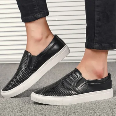 Male Cow Leather Shoes Breathable Cut-outs Loafers Summer Slip-on Men Casual Plus Size 48-38 Black White Brand New 2017 Low Top | Обувь