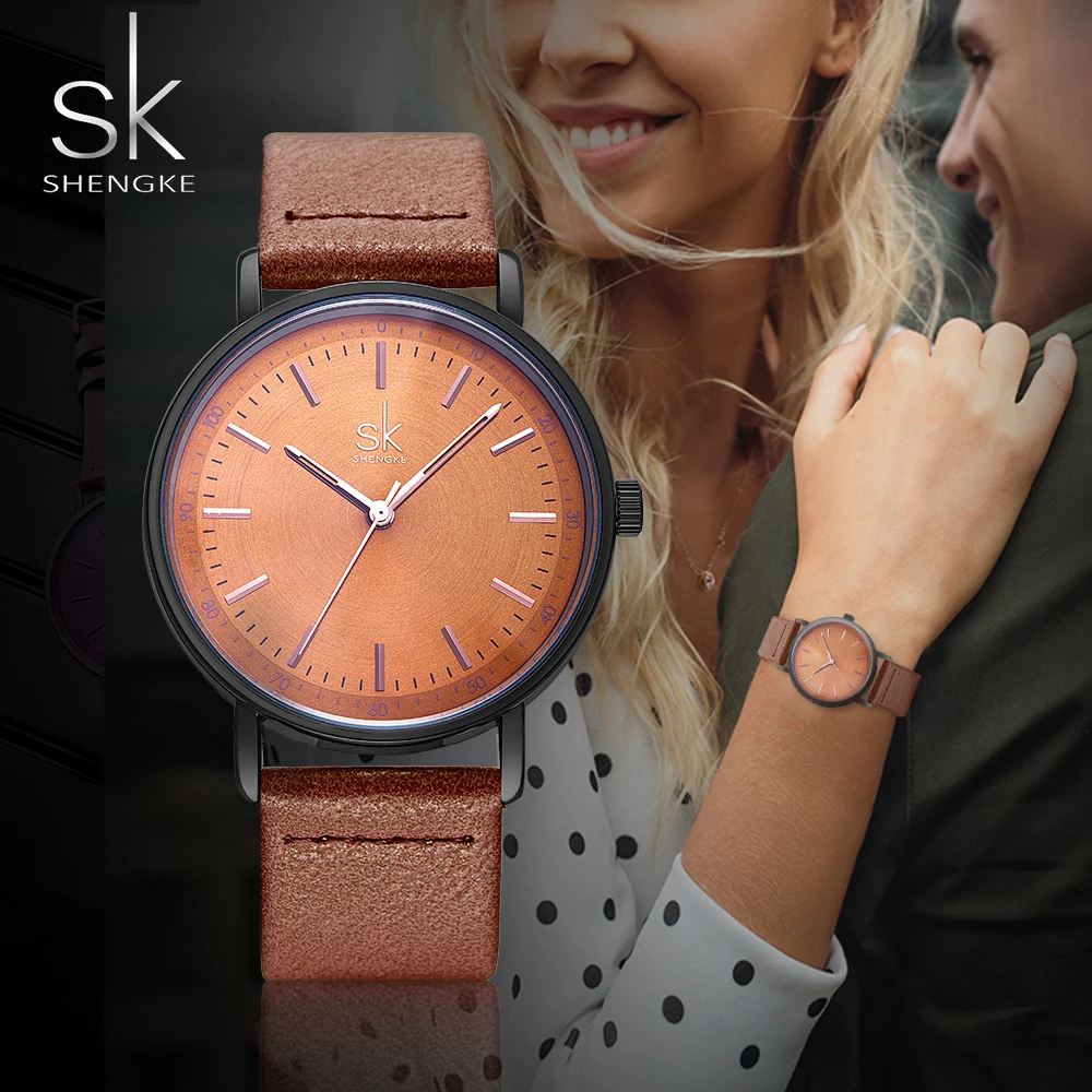 

SK Fashion Leather Women's Watch SHENGKE Lady Wristwatch Simple Women's Watch Leather Belt Relogio Feminino Montre Femme 2020