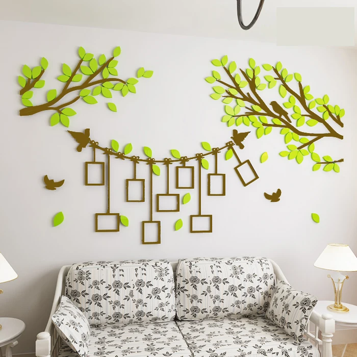2017 новые 3D дерево фото наклейки на стену в раме креативные Фото Дерево гостиная