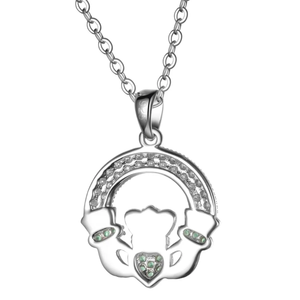 

925 Sterling Silver Jewelry Green CZ Cubic Zirconia Womens Wedding Bridal Irish Claddagh Pendants Necklaces 10pcs Lots Wholesale