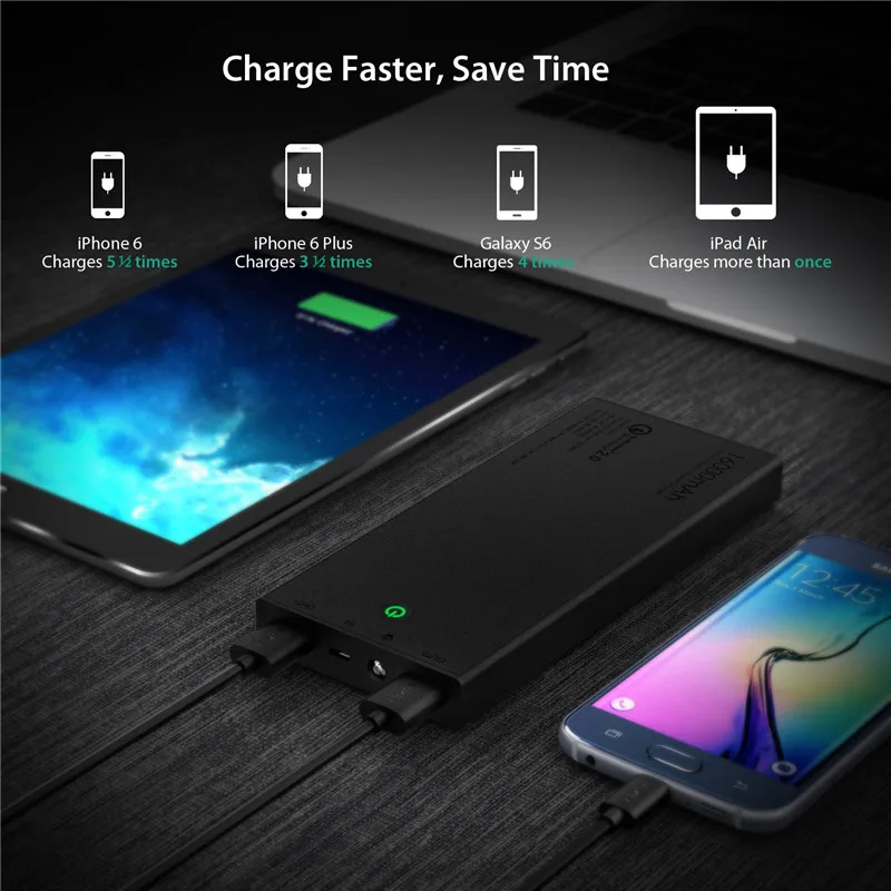 Aukey нового быстрая зарядка 2.0 15000 мАч портативный внешний аккумулятор 5 В / 9 12
