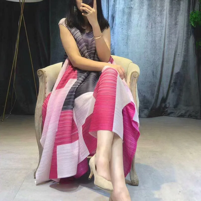 Женское платье без рукавов Changpleat плиссированное с принтом большого размера А