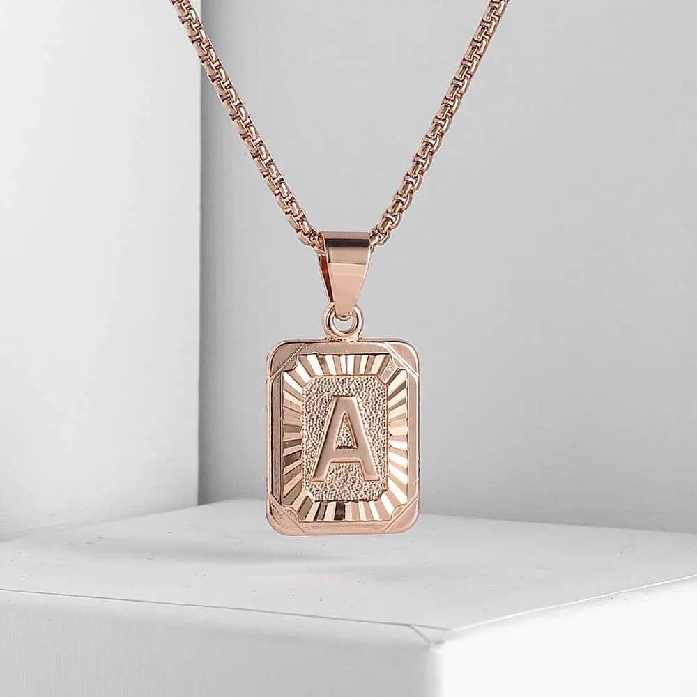 Квадратная подвеска с буквой A заполненная розовым золотом Женское и мужское