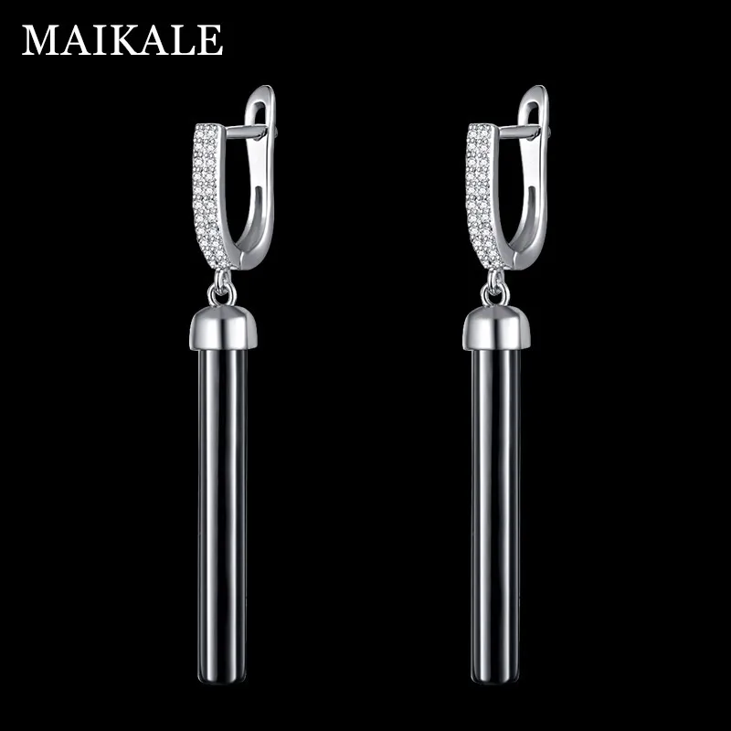 MAIKALE новые модные серьги в виде капель с Медь ААА кубического циркония прямые lin черный, белый цвет Керамика золото; серебро; Сережки для Wonen подарок
