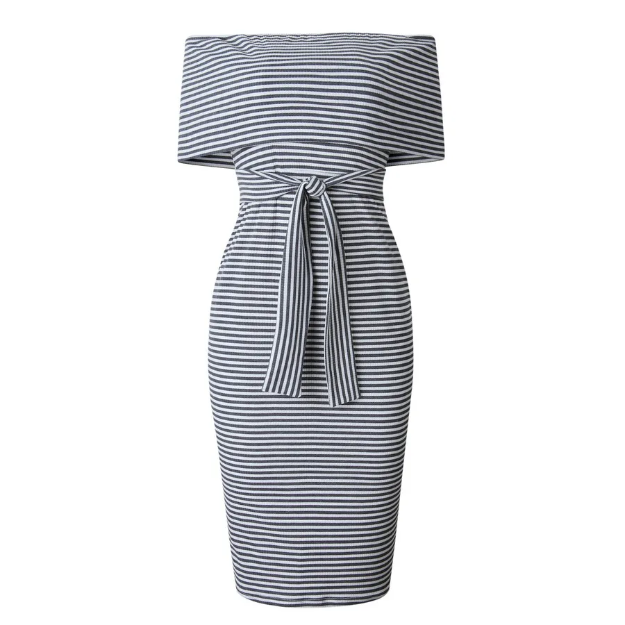 Горячая Стильная летняя мода одно слово без бретелек сзади с полосой платье для