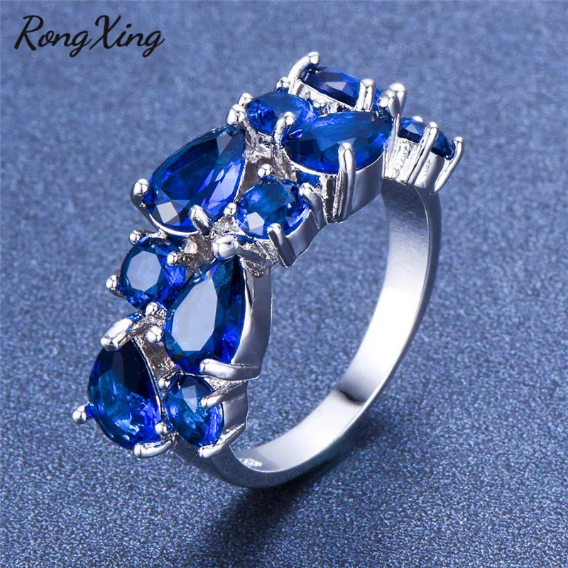 Rongxing классический Мона Лиза Многоцветный Циркон Кольца для Для женщин белого золота Заполненные фиолетовый/красный/синий/зеленый воды падение Rock N Rose