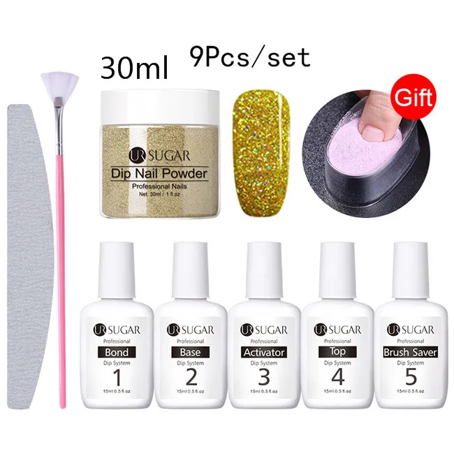 30ml Set 14 Ur Sugar 9 шт./компл. голографическая погружения порошки для ногтей Цвет для УФ гель лак для ногтей, Системы комплект сушке без лампы для лечения французский ногтей "сделай сам" - Цвет: 30ml Set 14