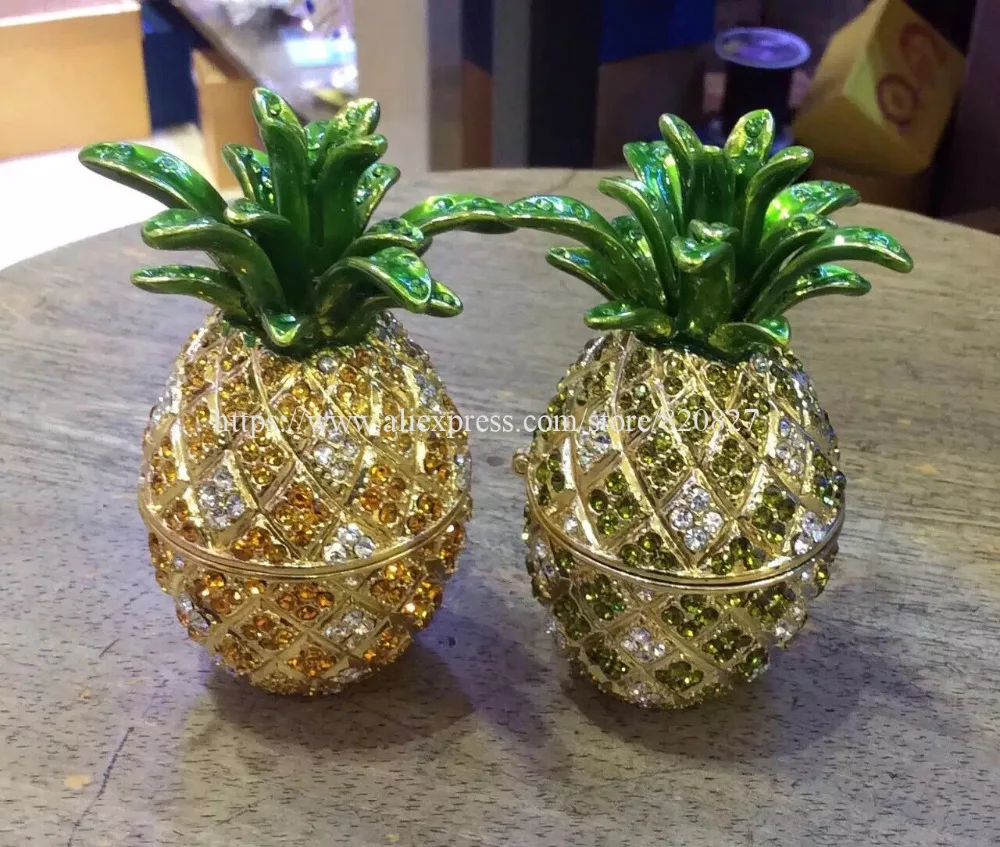 2017 New Pineapple Jeweled Trinket Box Jewelry Box Fruit Shape Secret Compartment Figurine Shiny Crystal Pineapple Display Gifts