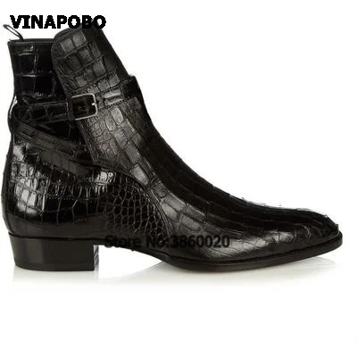 VINAPOBO/ г.; мужские ботинки из замши; ботинки «Челси» с пряжкой на ремешке; ботильоны без застежки; Мужская мода; осенние мотоботы на среднем каблуке - Цвет: as the pircture
