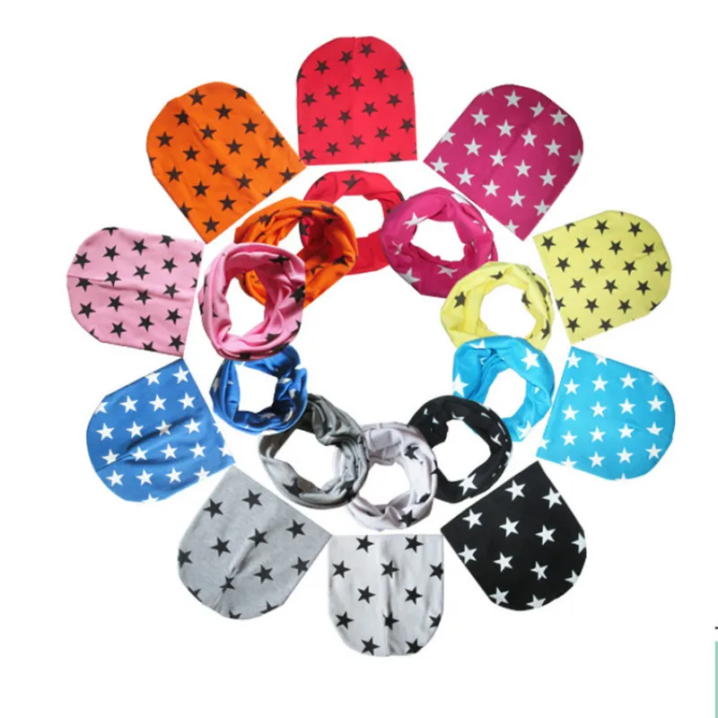 

Kid Beanie Neck Hat Children Warming Products Baby Stars Hats Scarves Two-piece Sets