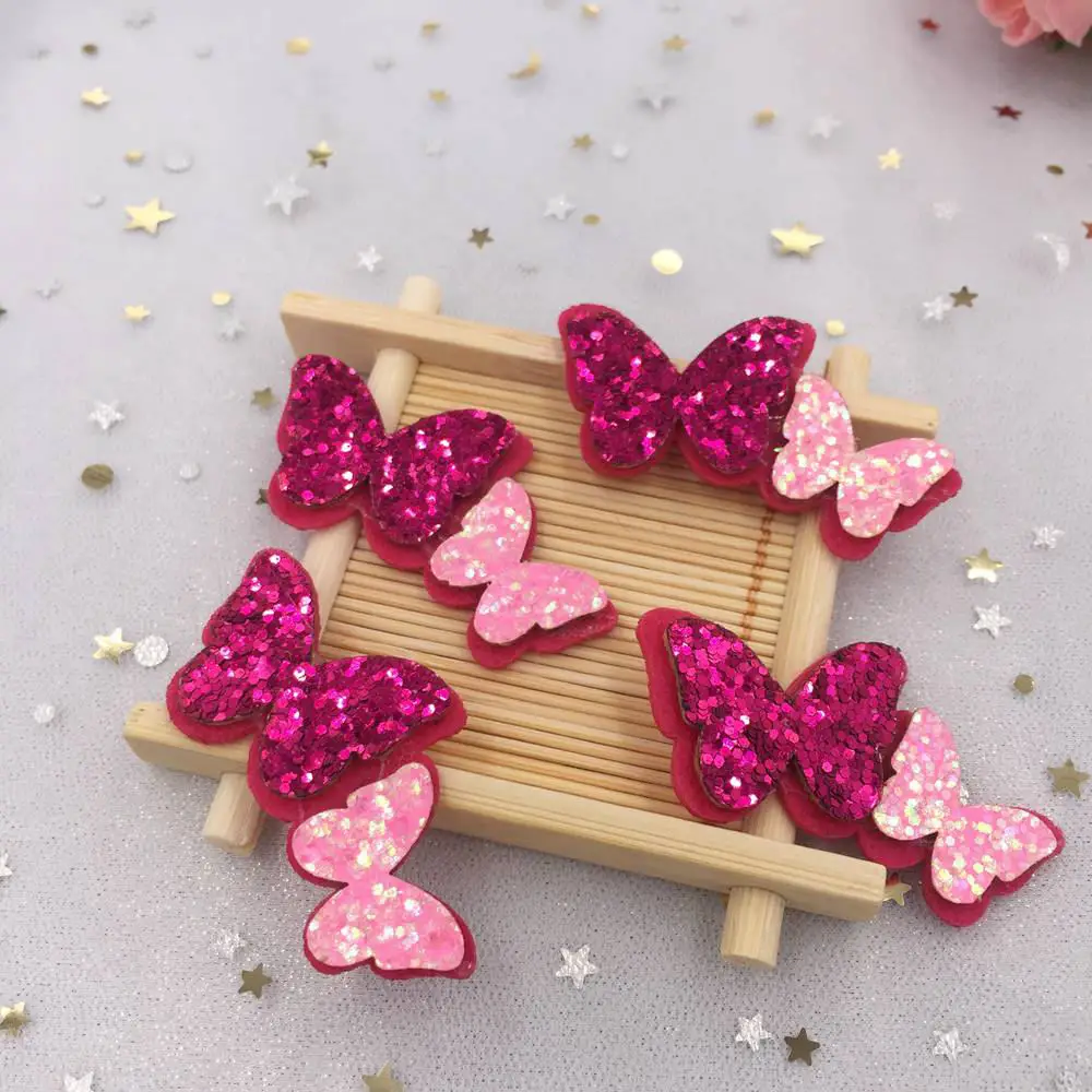 New 10pcs 28*54mm Glitter Felt Butterfly Applique for Clothe Sewing Supplie DIY Patches A23