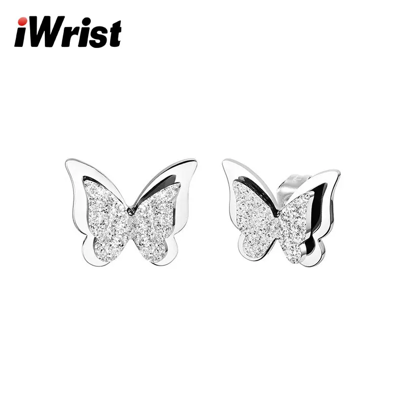 Iwrist Мода бабочка Стад Silver Crystal Clear Цвет покрытие для Для женщин свадебные