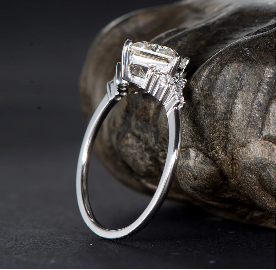 Kuolit, 14 K, 585, кольца с муассанитом из белого золота для женщин, лаборатория, выращенная квадратная огранка, великолепные бриллиантовые Свадебные ювелирные изделия для помолвки