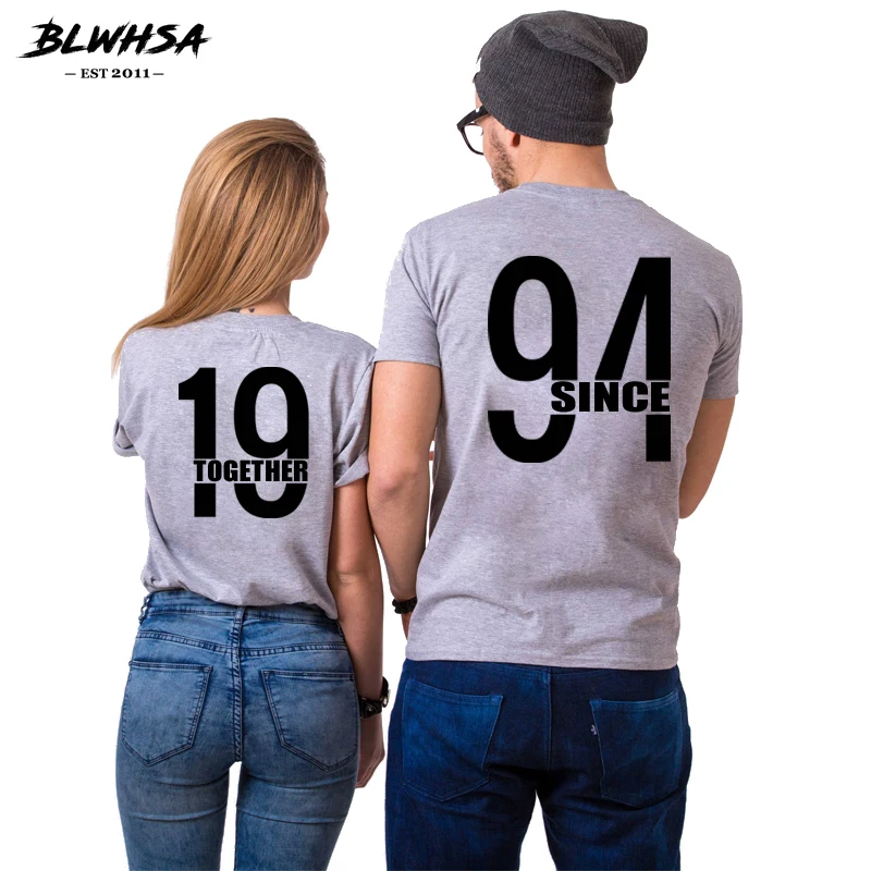 

BLWHSA Valentine Lover T Shirt Women Printing Letter Since 1994 Together Leisure Men T Shirt Summer Anniversary Couple Clothing