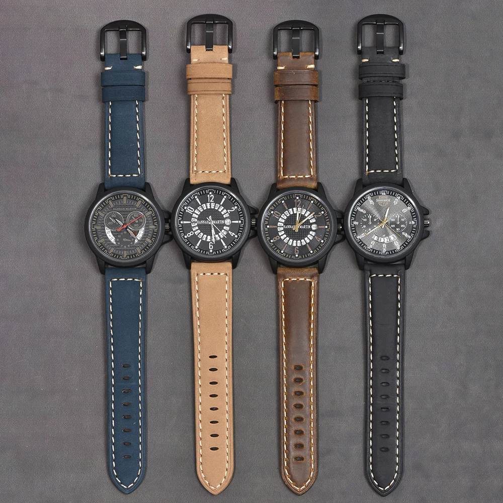 BEAFIRY Crazy Horse Calfskin Leather Watch Band 20mm 22mm 24mm Straps Watchbands Dark Brown Light brown Black Blue Green Belt