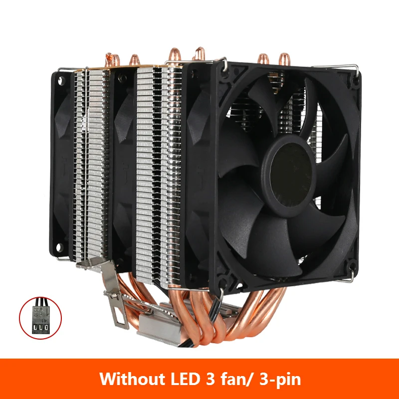 Without LED 3 fan Процессор радиатор Высокое качество 6 тепловой трубы двойная башня охлаждения 9 см вентилятор RGB поддерживает 3 вентилятора 3PIN Процессор вентилятор для Intel и для AMD - Цвет лезвия: Without LED 3 fan