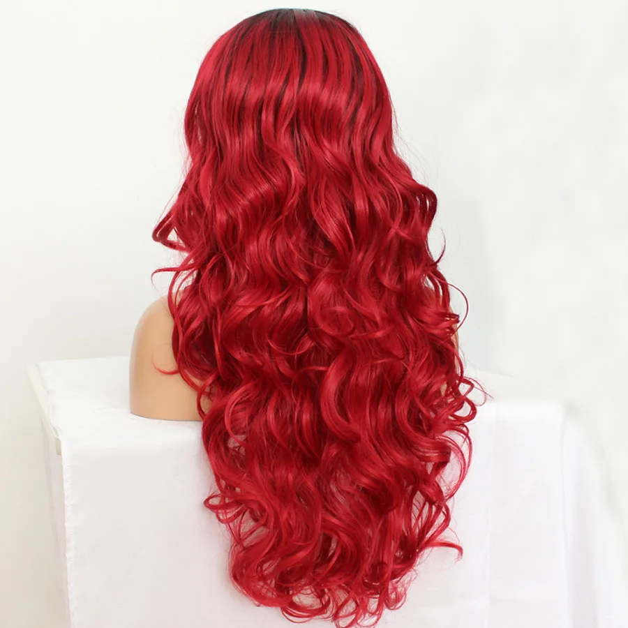 1B-Red Glueless черный коричневый красный длинный волнистый парик с боковой челкой синтетические волосы парики для черных женщин Ombre Цвет термостойкие волокна волос - Цвет: 1B-Red