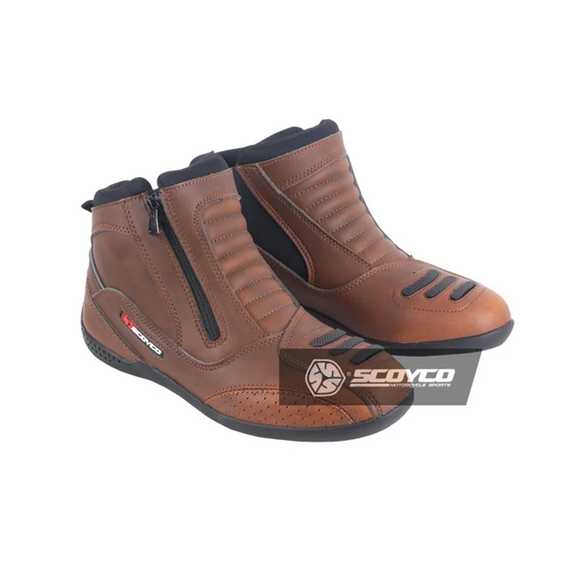 SCOYCO Leather Motorcycle Boots Men's Moto Vintage Ankle Breathable Bota Biker Shoes Motocross |