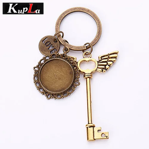 Antique Bronze 2 Винтажные брелки для ключей с крыльями, 20 мм, круглые брелки для ключей с кабошонами, сделай сам, украшения ручной работы, ретро кулон, брелки, 3 шт./лот, C5817 - Цвет: Antique Bronze 2