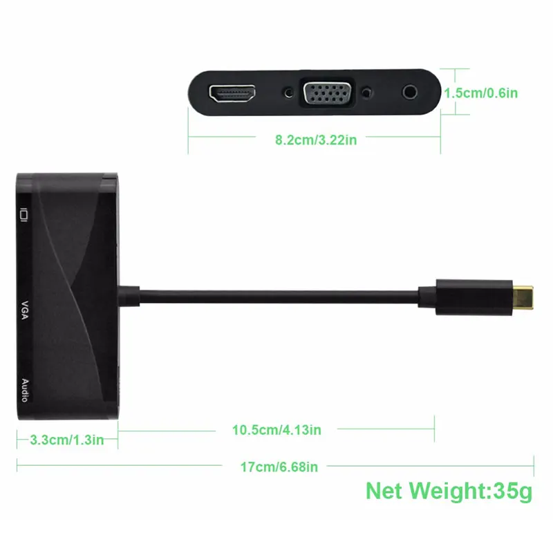 3 в 1 USB-C к 4K HDMI VGA с аудио адаптером Thunderbolt порт совместимый + USB 2 0 конвертер для Macbook