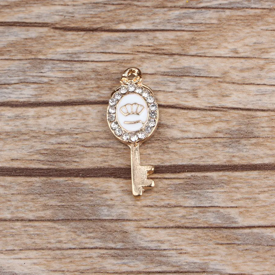 Корень 10 шт./упак. Корона ключ Стразы Эмаль амулеты из сплава масла с камнями в