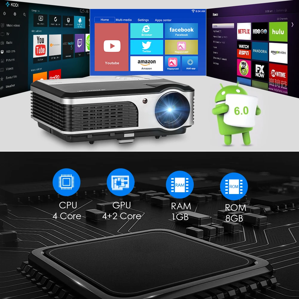 A5AB Смарт Android wifi ЖК проектор Bluetooth домашний кинотеатр мобильный Full HD видео для