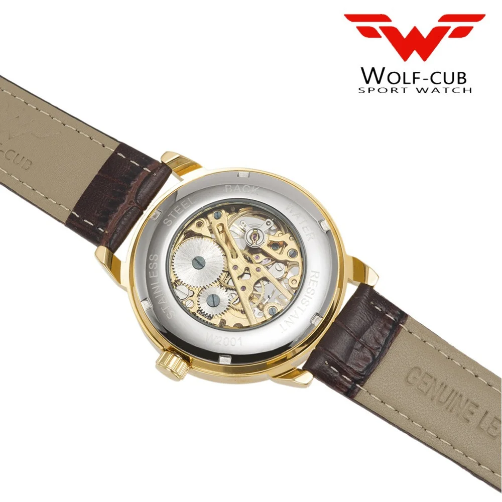 Мужские механические водонепроницаемые наручные часы с кожаным ремешком 3 бар 4