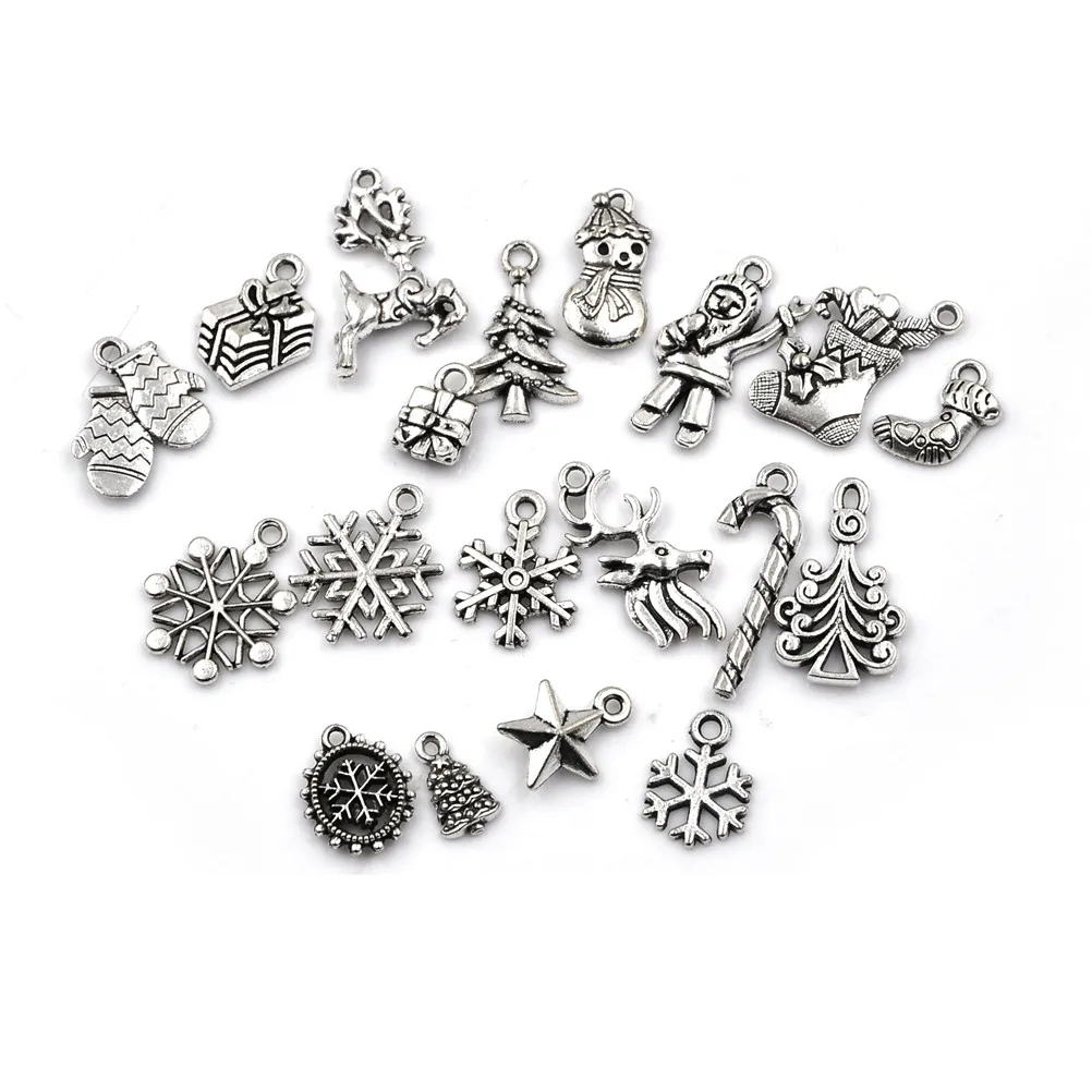 Wholesale 19pcs /set Christmas Charm Antique Plated Snowflake Charms Pendants Fit Bracelet Jewelry Making Accessories | Украшения и