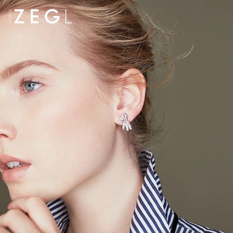 Женские асимметричные серьги ZEGL в форме сердца с медведем | Украшения и