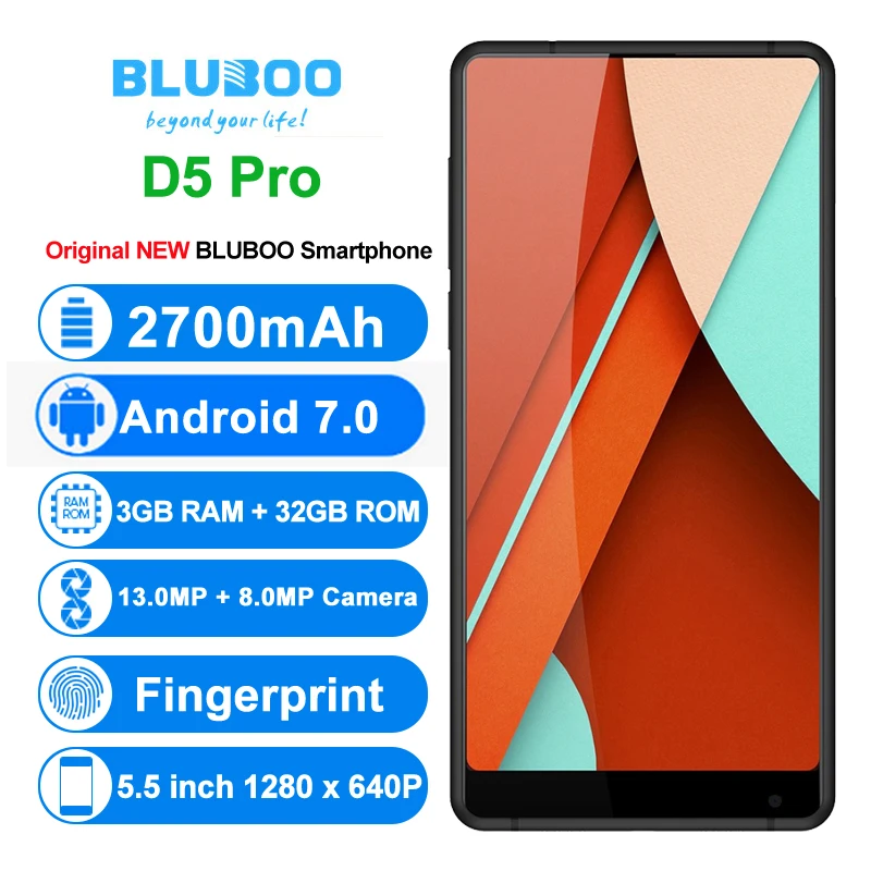 Bluboo D5 Pro смартфон 5 inch Android 7 0 3 GB Оперативная память 32 ГБ Встроенная MTK6737 2700 mAh