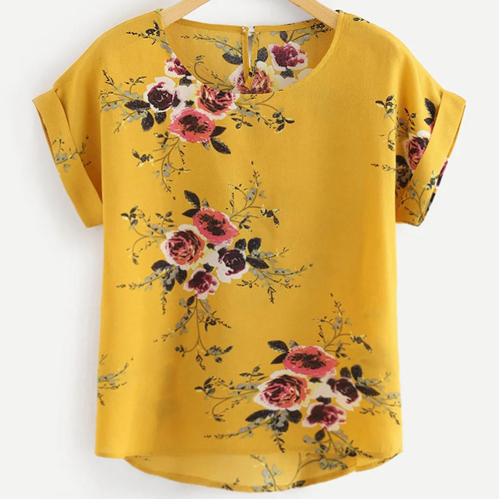 

New Arrival Women's Tops And Blouses Sexy Casual Floral Printing Shirt Short Sleeve Tops Blouse Feminina Roupas