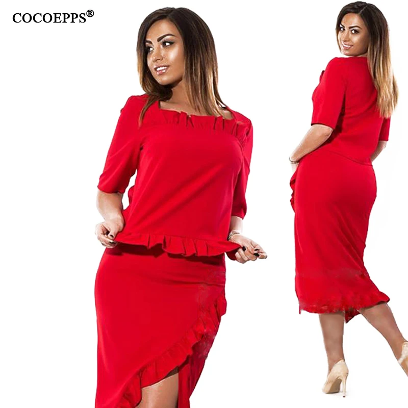 COCOEPPS лето 2019 элегантные женские платья 5XL 6XL плюс размер s с оборками одежда для