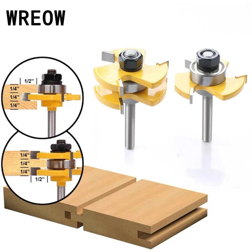

2Pcs 3/4 Stock 1/4 Shank 3 Teeth T Shape Tongue Groove Router Bit For Wood Milling Cutter Woodworking Tool 13-19mm