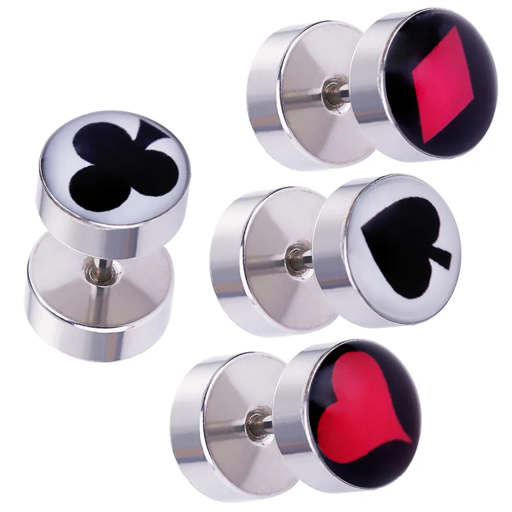 4 pairs mix color 4 пар/лот, набор сережек для покера, круглые серьги из нержавеющей стали, серьги-гвоздики, поддельные пробки, хрящи, трагус, пирсинг, ювелирные изделия для мужчин и женщин ES016 - Окраска металла: 4 pairs mix color