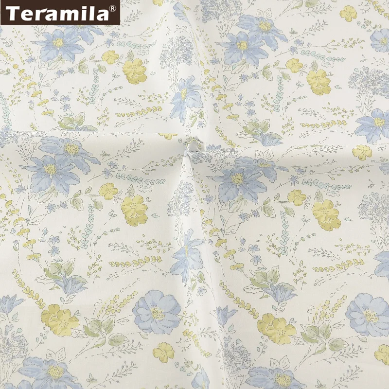TERAMILA 100% хлопчатобумажная ткань с голубым цветочным принтом саржевая лоскутное