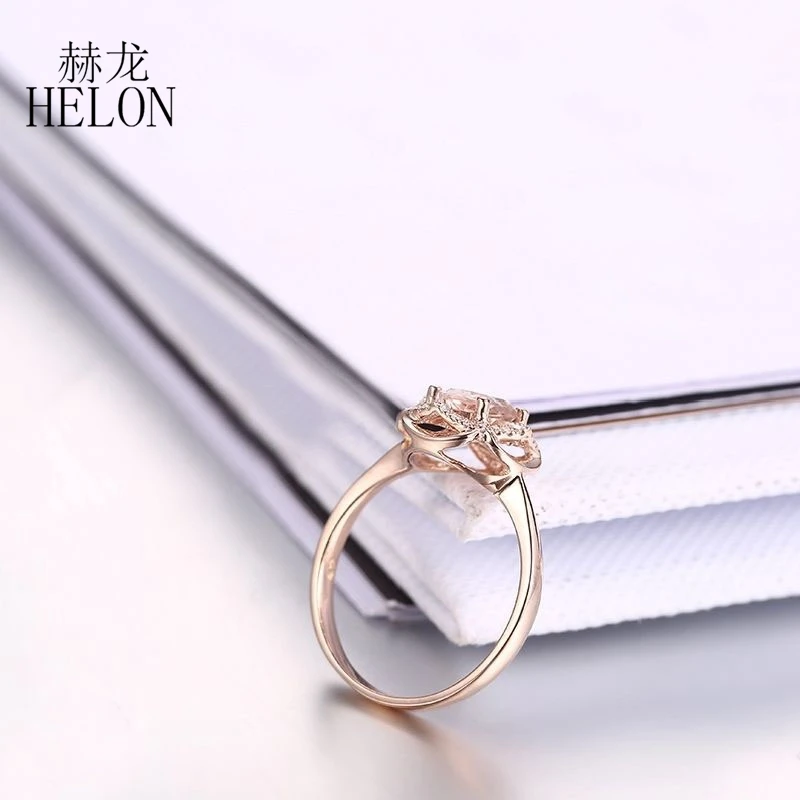 

HELON Solid 10K Rose Gold Flawless Oval 7x5mm Natural Morganite Diamond Engagement Ring Women Gemstone Elegant Jewelry Ring Gift