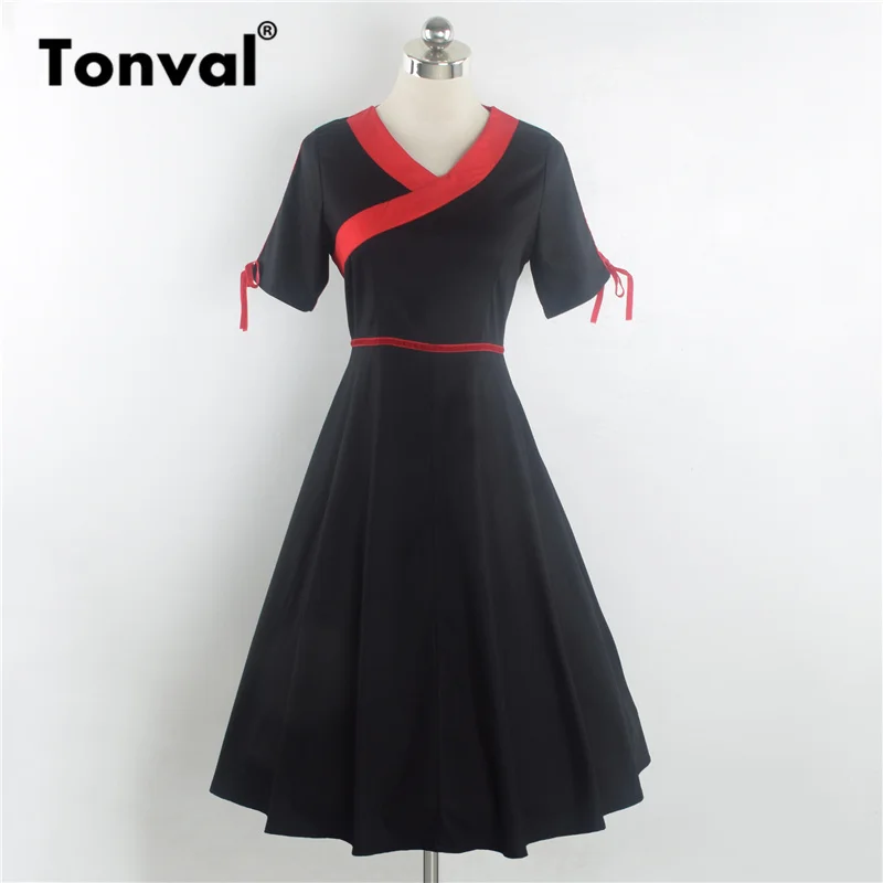 Женское винтажное платье Tonval элегантное красное хлопковое в стиле ретро с