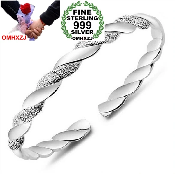 

OMHXZJ Wholesale jewelry geometric Love Intertwine woman fashion kpop star Fine 999 Sterling Silver Bangles SZ07 adjustable