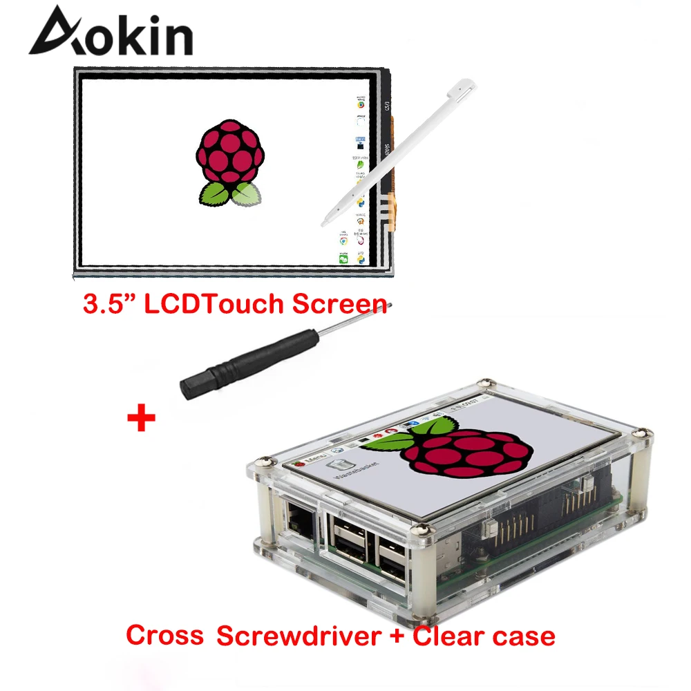

Экран для Raspberry Pi 3,5 дюйма, сенсорный ЖК-дисплей, монитор с прозрачным акриловым чехлом, стилус для Raspberry Pi 3 2, Модель B