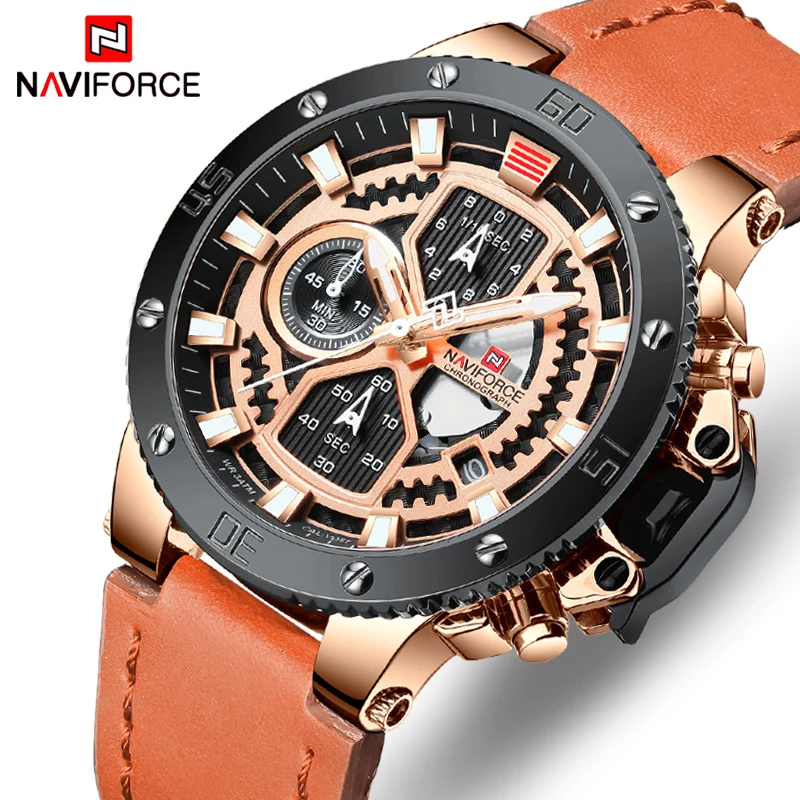 Часы наручные NAVIFORCE Мужские кварцевые брендовые роскошные золотистые