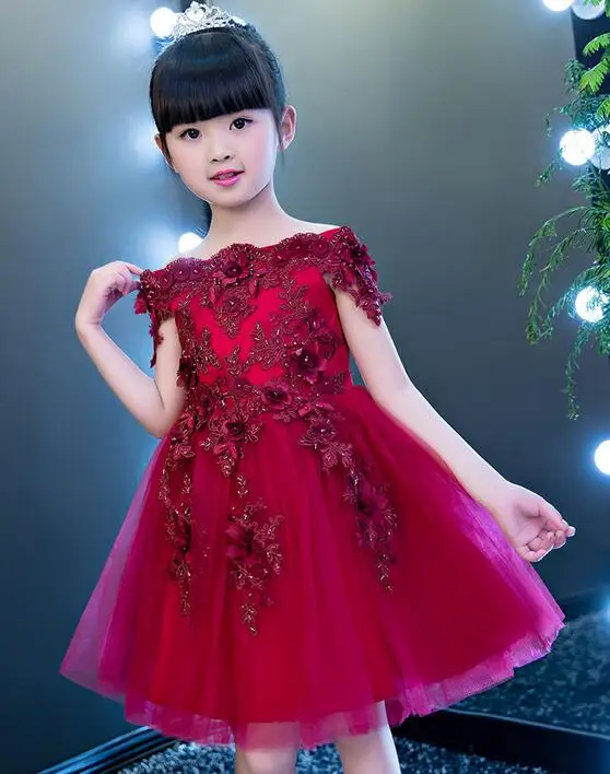 New Girls Shoulderless Red Lace Appliques Dress Pageant Wedding Party Formal Occassion Bridesmaid Tulle | Детская одежда и обувь
