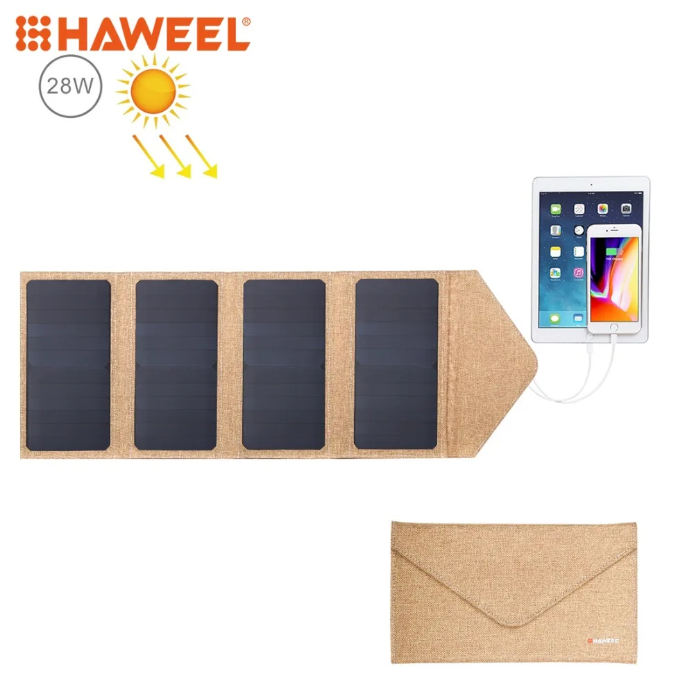 

HAWEEL 28W Foldable Solar Panel Charger with 5V 2.9A Max Dual USB Ports Portable Travel Solar Powered Panel