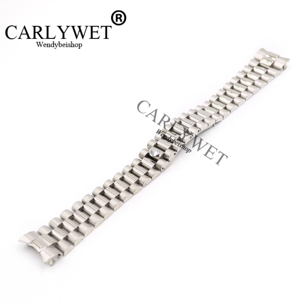 CARLYWET 20mm Solid Curved End Screw Links Stainless Steel Replacement Wrist Watch Band Bracelet Strap For President