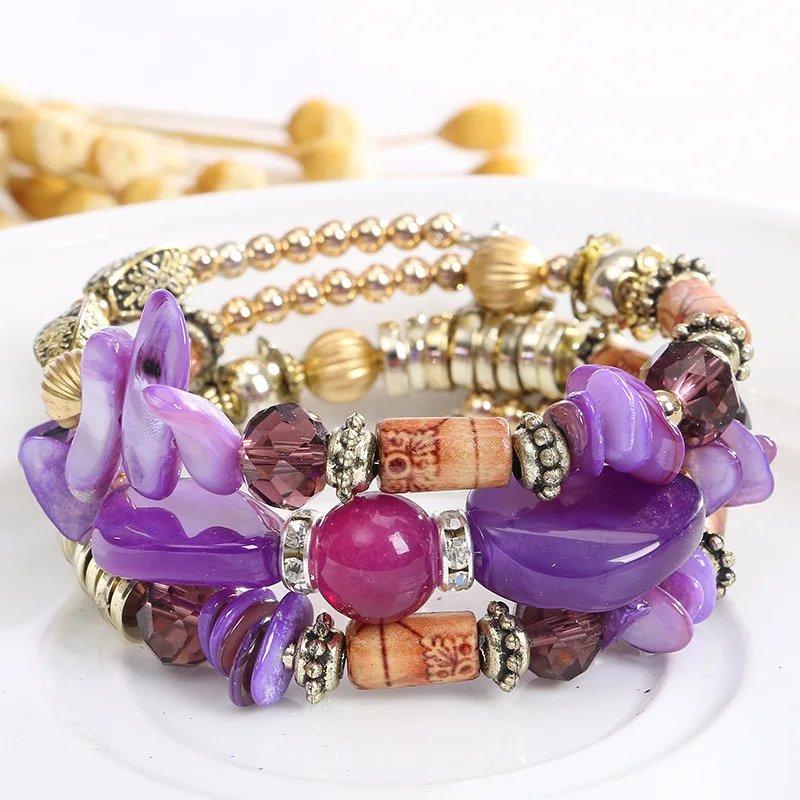 Хит богемные пляжные браслеты для женщин ретро многослойный Кристальный камень