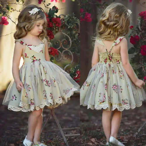 Princess Kids Girls Floral Dress Summer Baby Girl Sleeveless Lace Flower Party Toddler Tulles Tutu Ball Gown | Детская одежда и