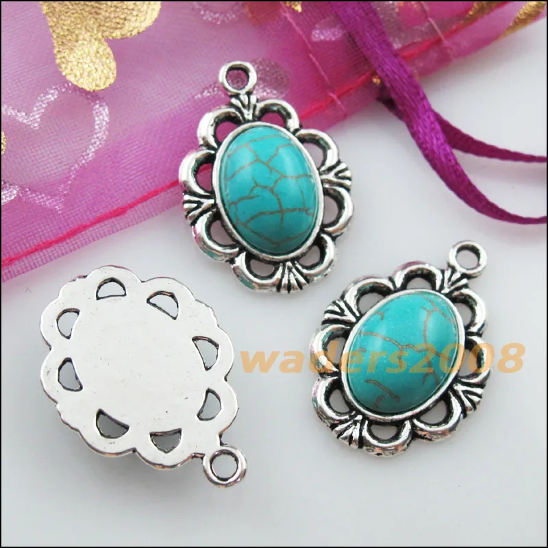 10 шт. ретро тибетский серебряный овальный камень цветок амулеты подвески
